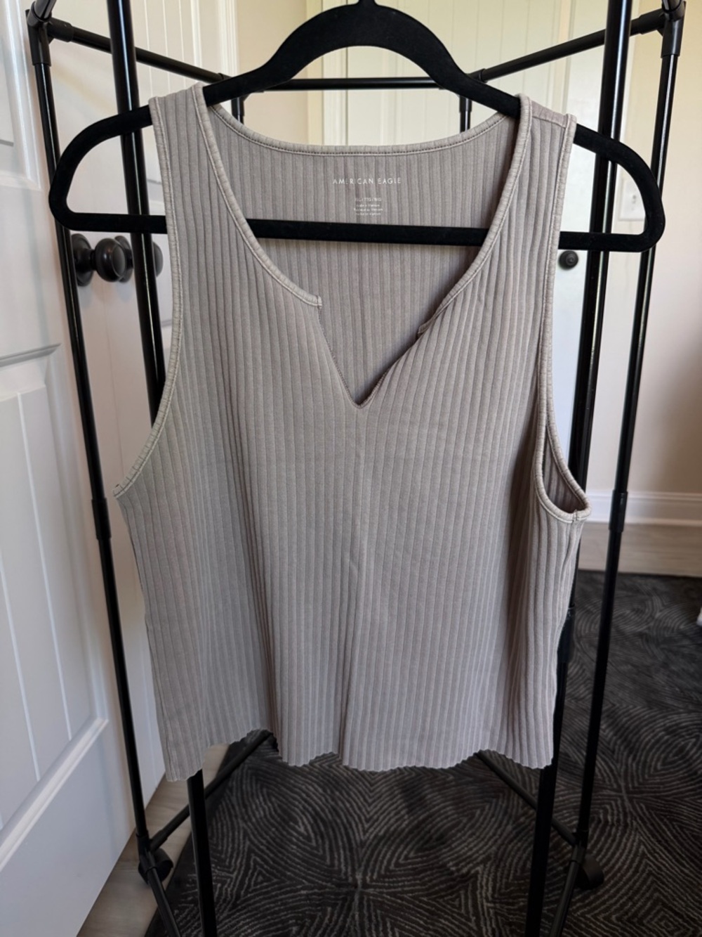 American Eagle Outfitters Taupe Ribbed Notch Neck